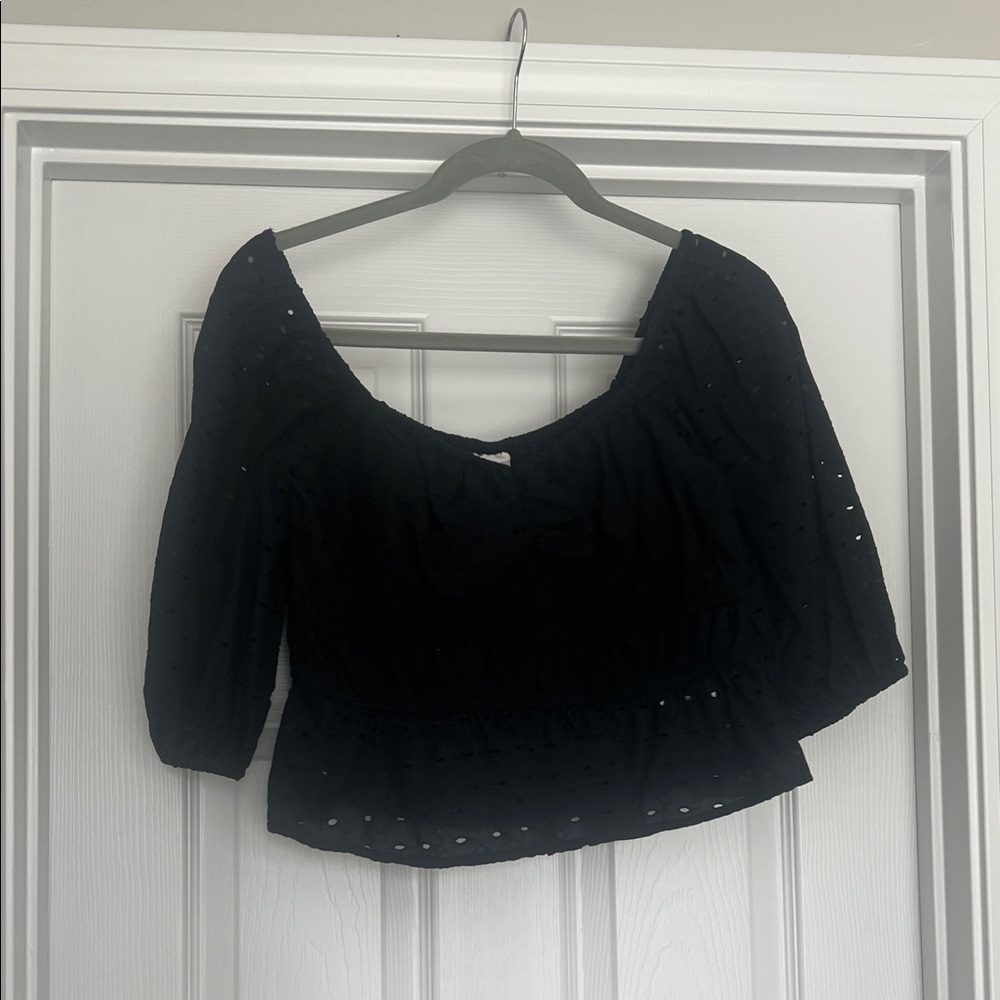 a new day Black Eyelet Peasant Blouse